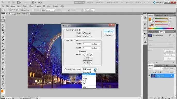 Adobe Photoshop Canvas Size krok po kroku