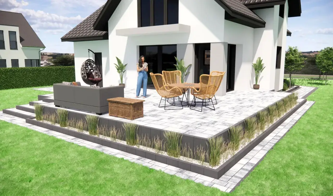 Projekt tarasu z kostki brukowej