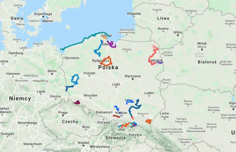 Mapa najlepszych tras rowerowych w Polsce