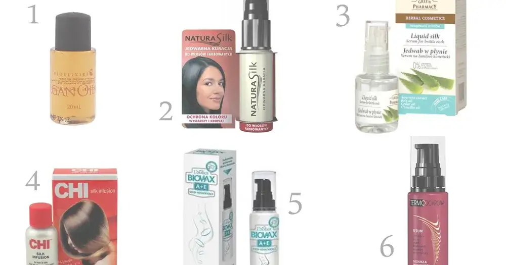 r&oacute;żne rodzaje serum do włos&oacute;w, butelki serum silikonowe olejowe wodne