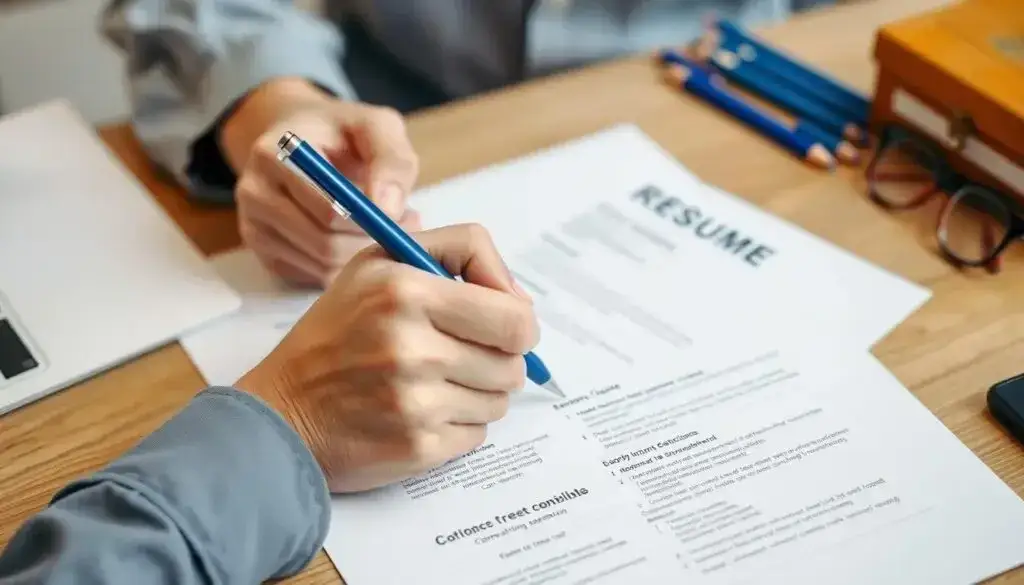 Przykładowe CV i list motywacyjny na biurku z długopisem