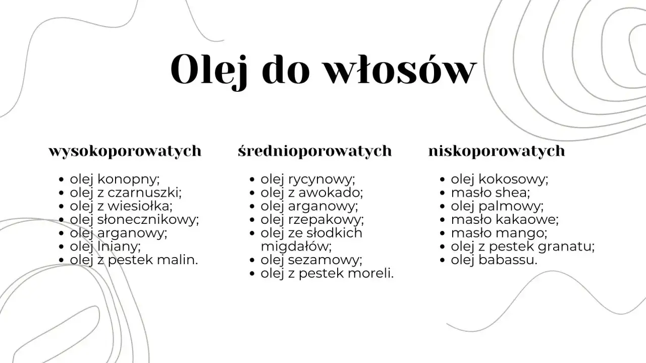 Olej do włosów: jak olejować włosy wysokoporowate. Lista olejów konopnego, z czarnuszki, z wiesiołka, słonecznikowego, arganowy, lniany, z pestek malin.