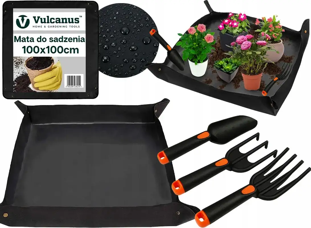 narzędzia i materiały do przesadzania kwiat&oacute;w