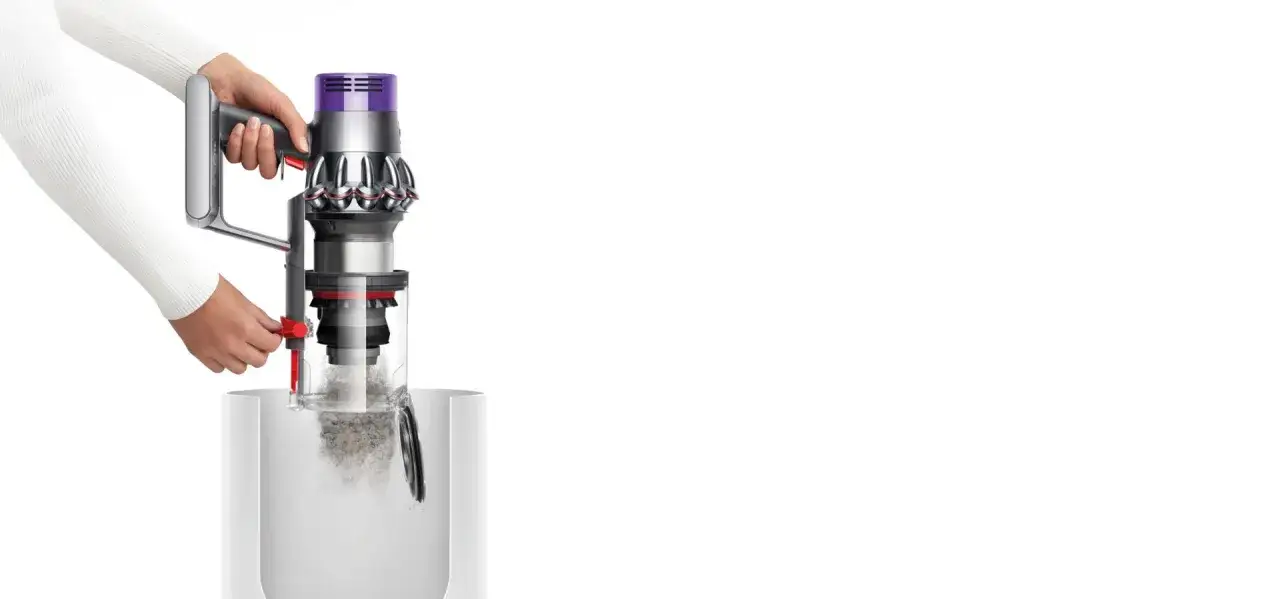 Dyson V10 point and shoot emptying mechanism