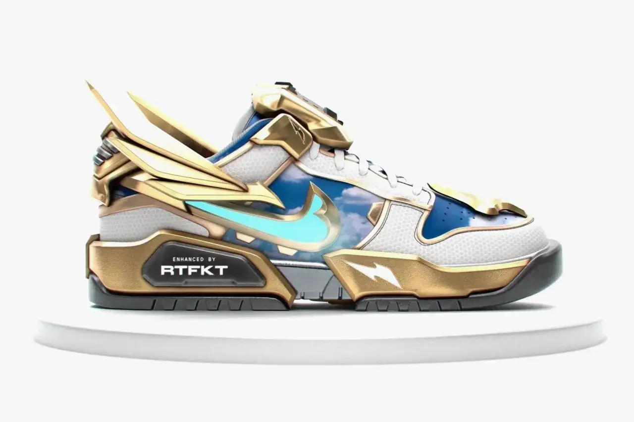 Najdziwniejsze buty Nike z motywem nieba i złotymi skrzydłami, wyglądające jak zbroja.