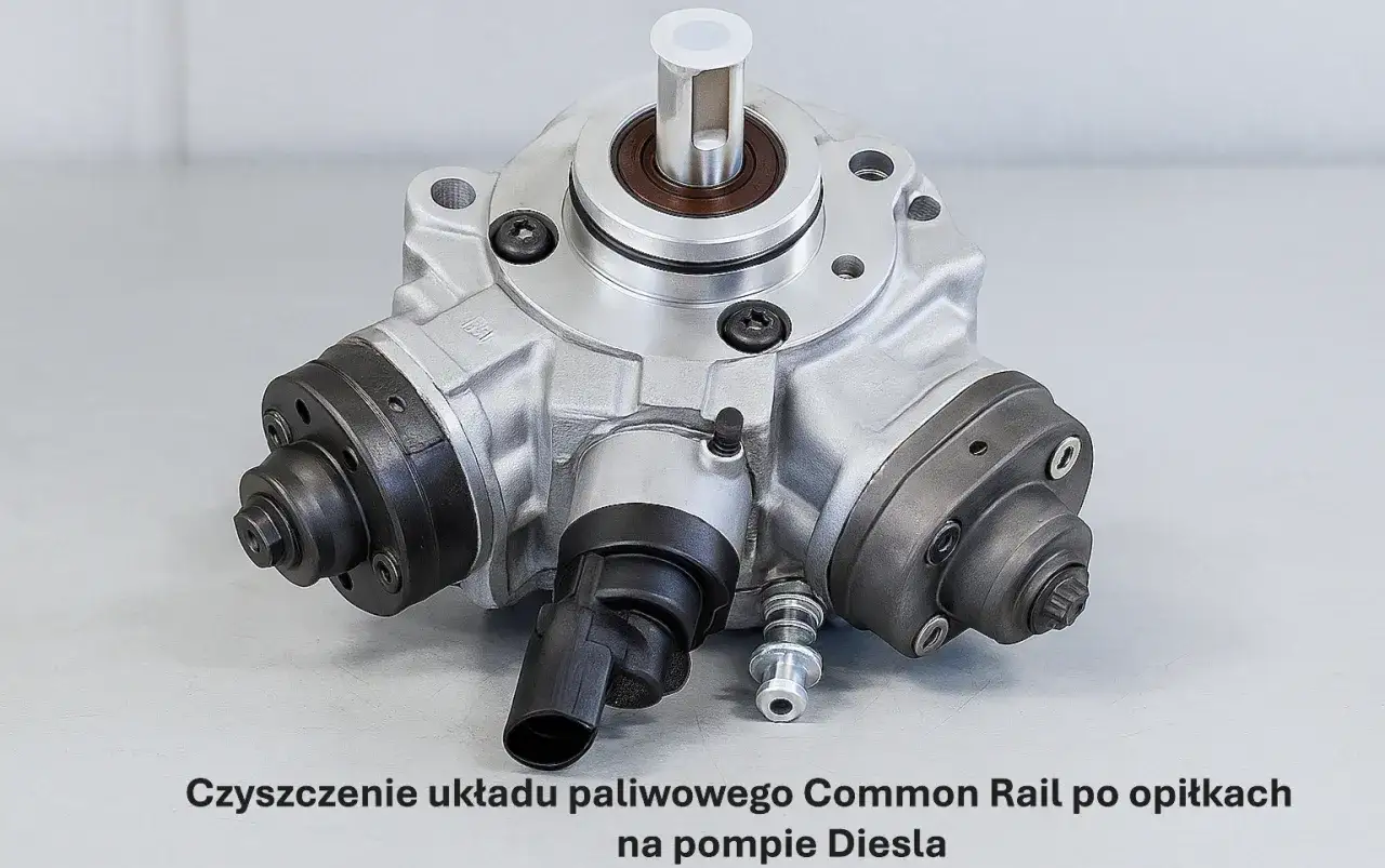 Pompa Common Rail diesla z widocznymi elementami i złączami.