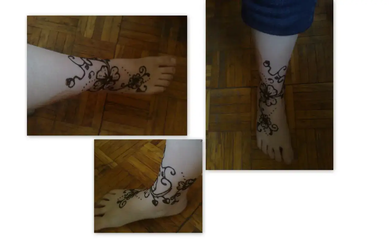 Wzory z henny na stopie i kostce. Zastanawiasz się, ile trzyma się tatuaż z henny? Zwykle od 1 do 3 tygodni.