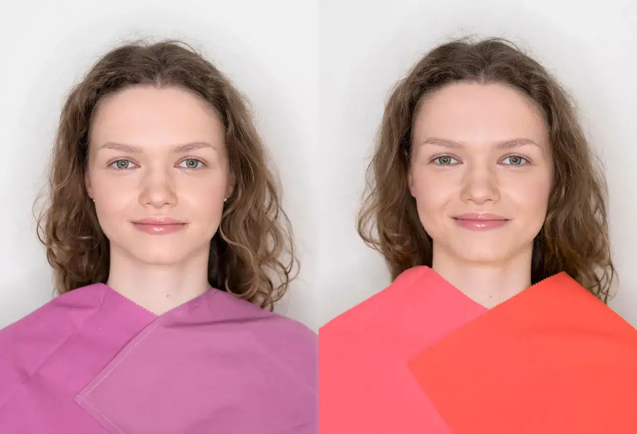 Kobieta z różową cerą i chłodnym brązem