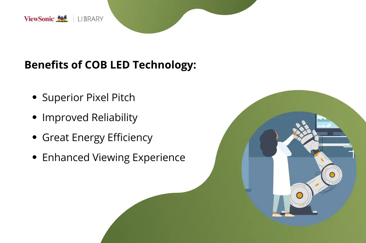 Korzyści z technologii COB LED: lepszy pixel pitch, niezawodność, efektywność energetyczna. COB co to znaczy? To Chip-on-Board.