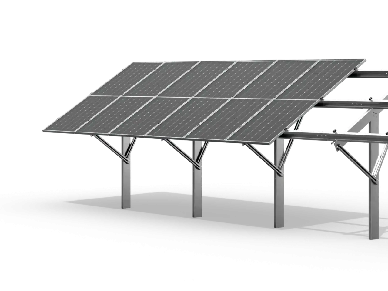 Solidna konstrukcja pod panele fotowoltaiczne na gruncie, gotowa do montażu.