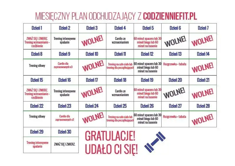 przykładowy plan treningowy tygodniowy, harmonogram ćwiczeń