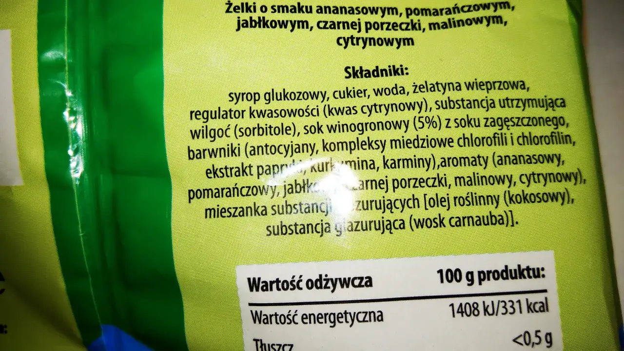 skład żelków haribo etykieta