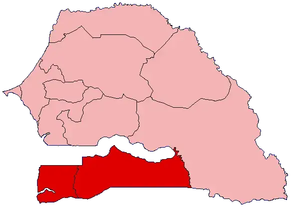 mapa Senegalu z regionami Casamance i Sahel