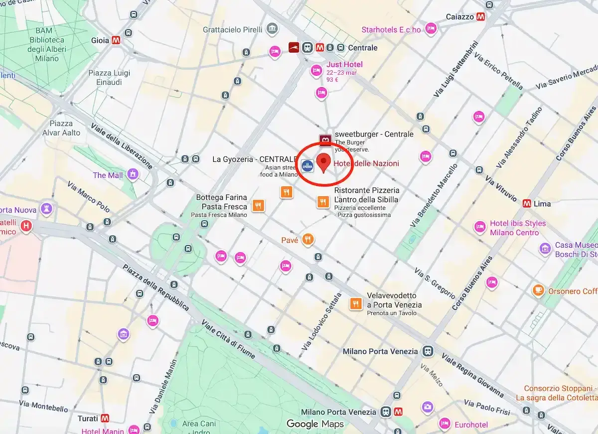 Mappa zone centro Milano hotel