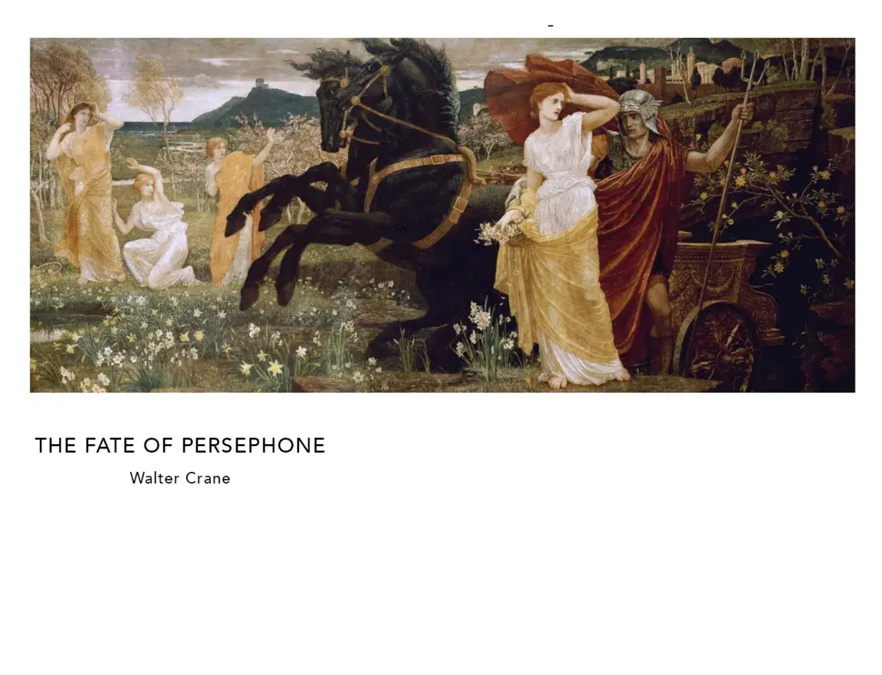 Mit o Demeter: Persefona porwana przez Hadesa, z towarzyszkami w żałobie.
