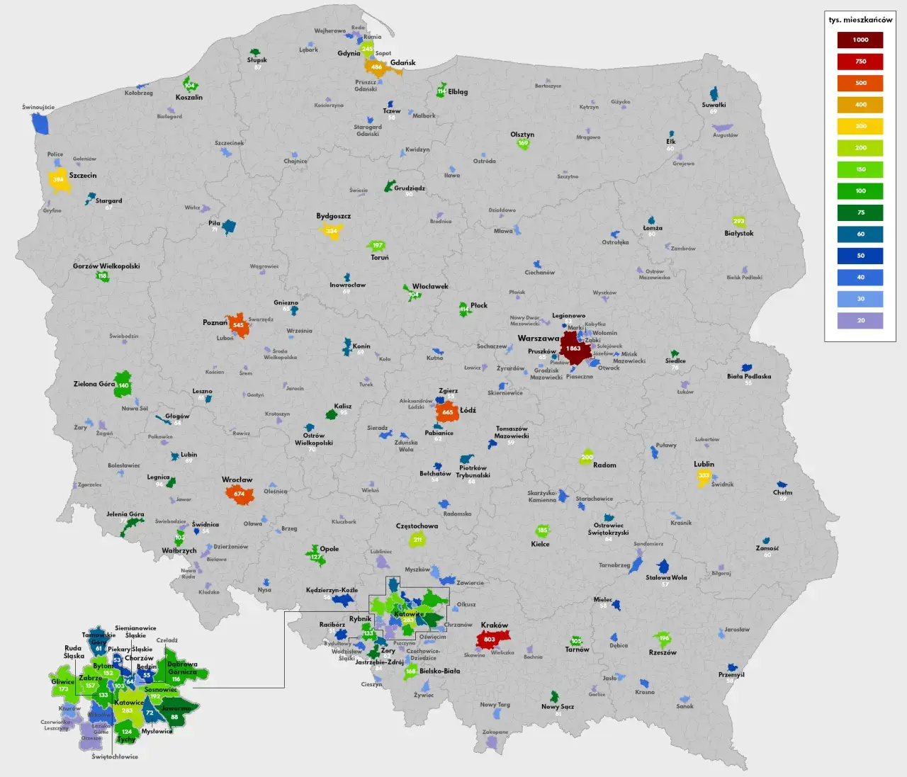 Mapa Polski z miastami Dębica Mielec Ł&oacute;dź Włocławek Kielce Chęciny
