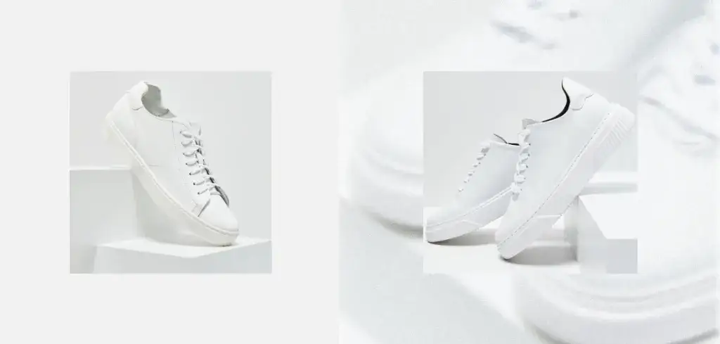 białe buty sk&oacute;rzane przed i po czyszczeniu
