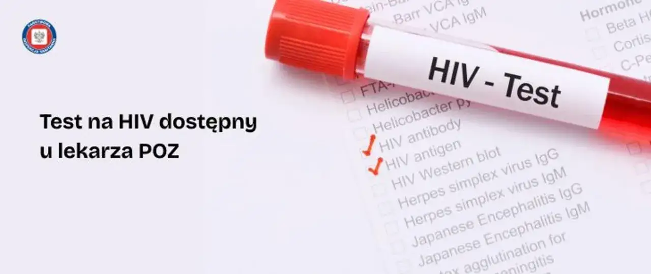 Test na HIV w laboratorium jest dostępny. Na probówce z krwią widnieje napis 