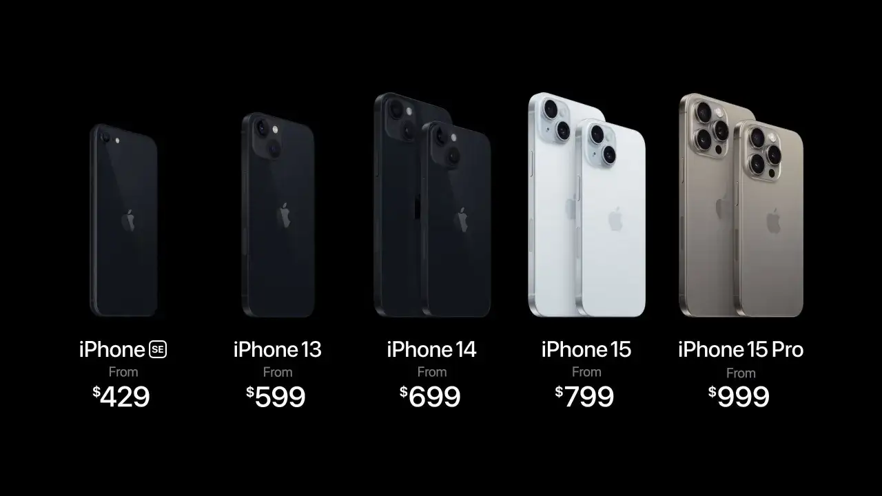 Jaki jest najnowszy iPhone? Na zdjęciu iPhone 15 i iPhone 15 Pro obok starszych modeli.