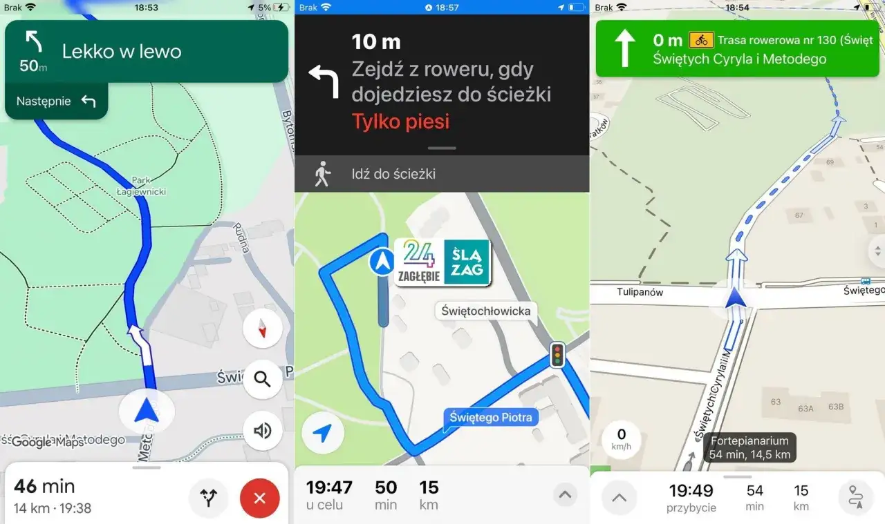 Por&oacute;wnanie interfejs&oacute;w aplikacji do planowania tras rowerowych (Komoot, Google Maps, Mapy.cz)