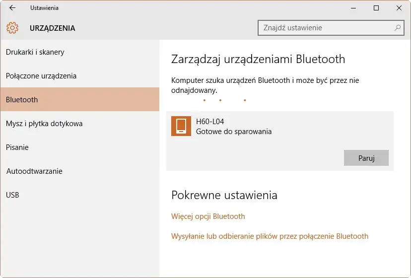 Parowanie urządzenia Bluetooth Windows 10