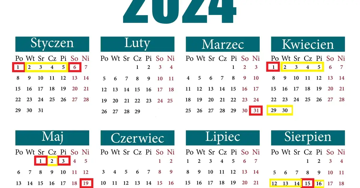 Kalendarz dni wolnych od pracy świat