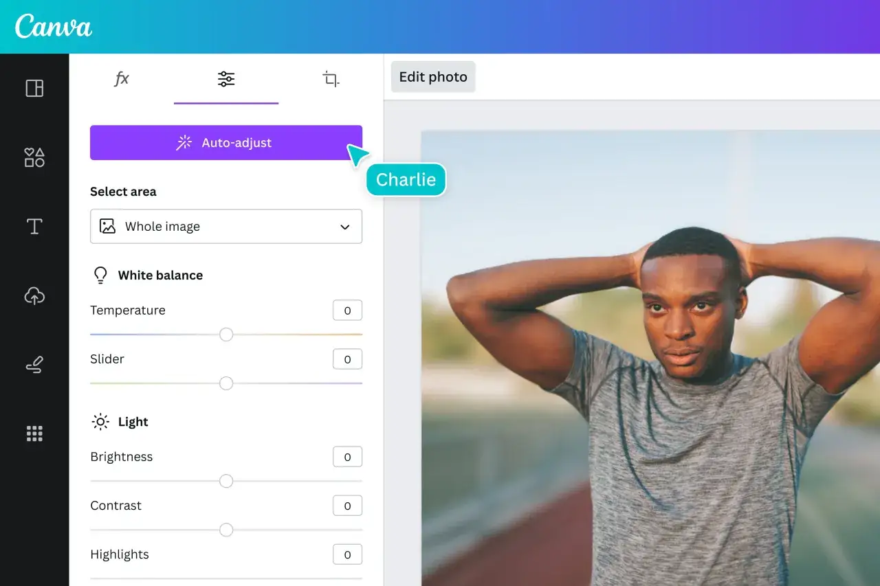 Charlie, edytujesz zdjęcie, używając opcji 