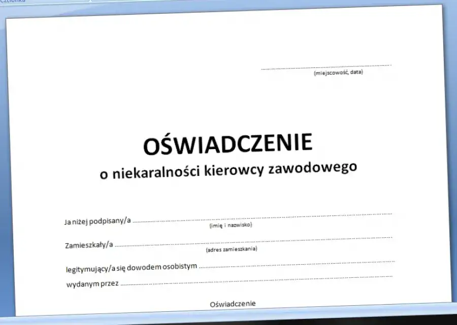 Zaświadczenie o niekaralności kierowcy dokumenty