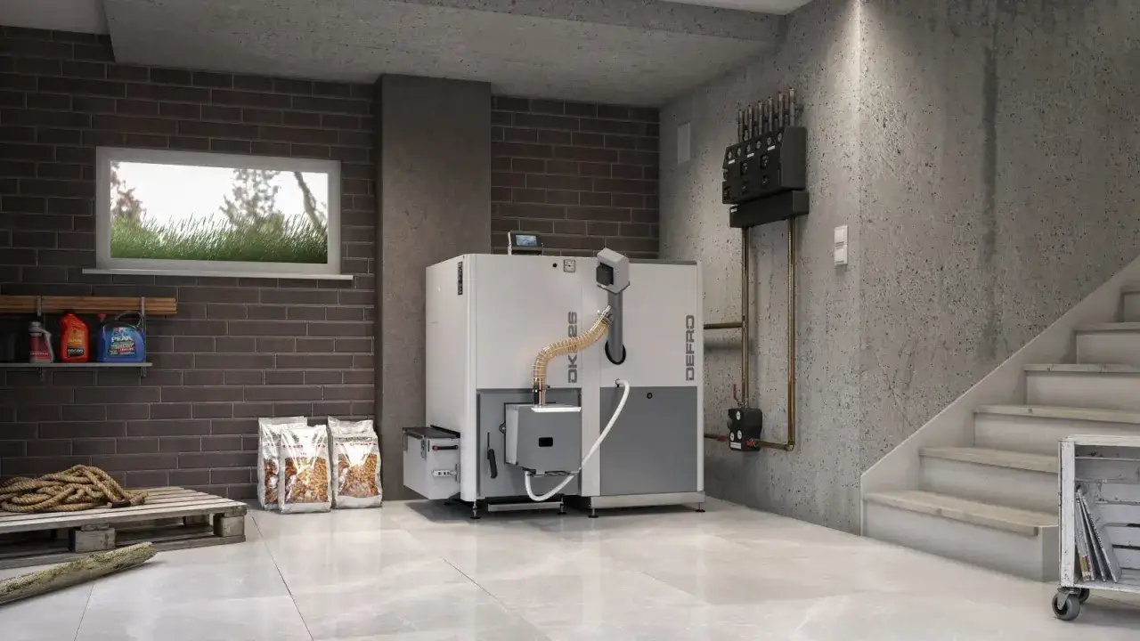 Nowoczesny piec na pellet Defro w kotłowni. Sprawdź nasz serwis Defro cennik i wybierz optymalne rozwiązanie.