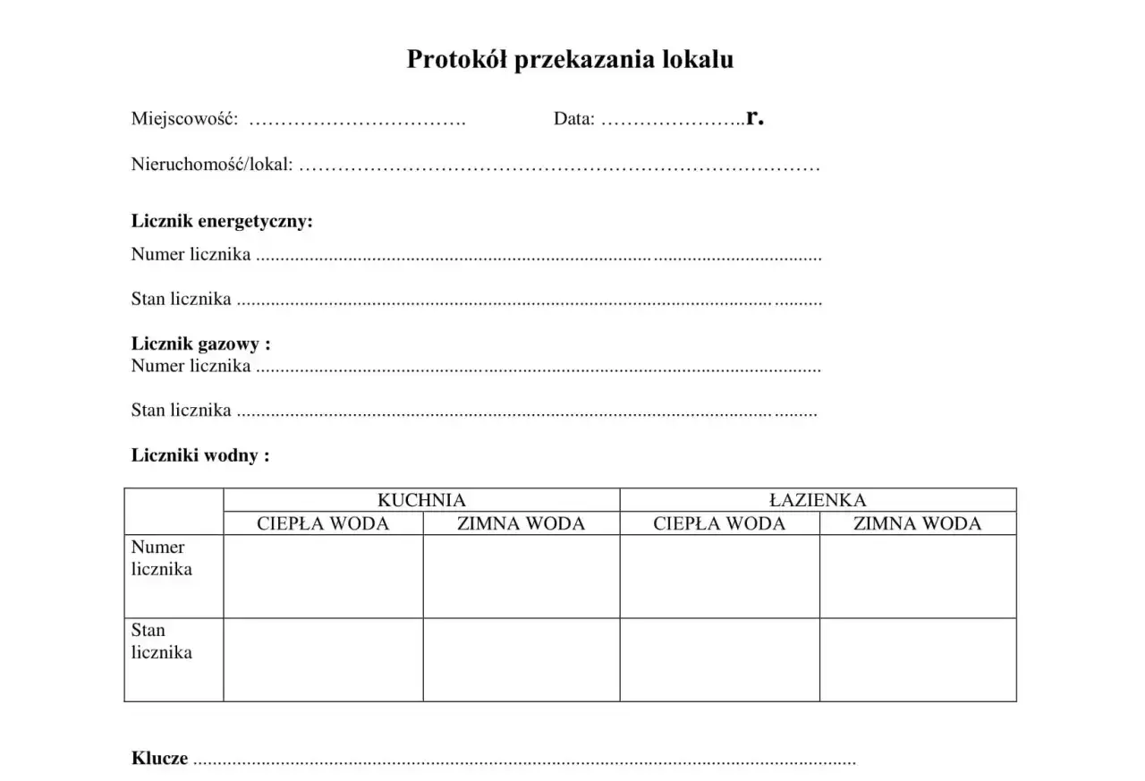 przekazanie kluczy mieszkania protokół zdawczo-odbiorczy