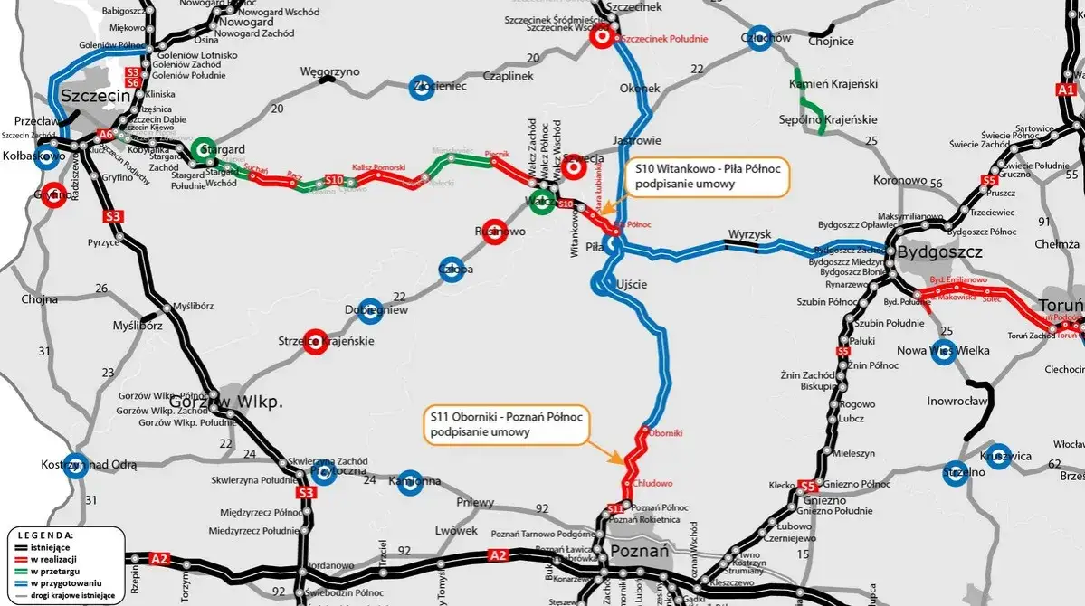 Mapa trasy Szczecin Warszawa samochodem S3 A2