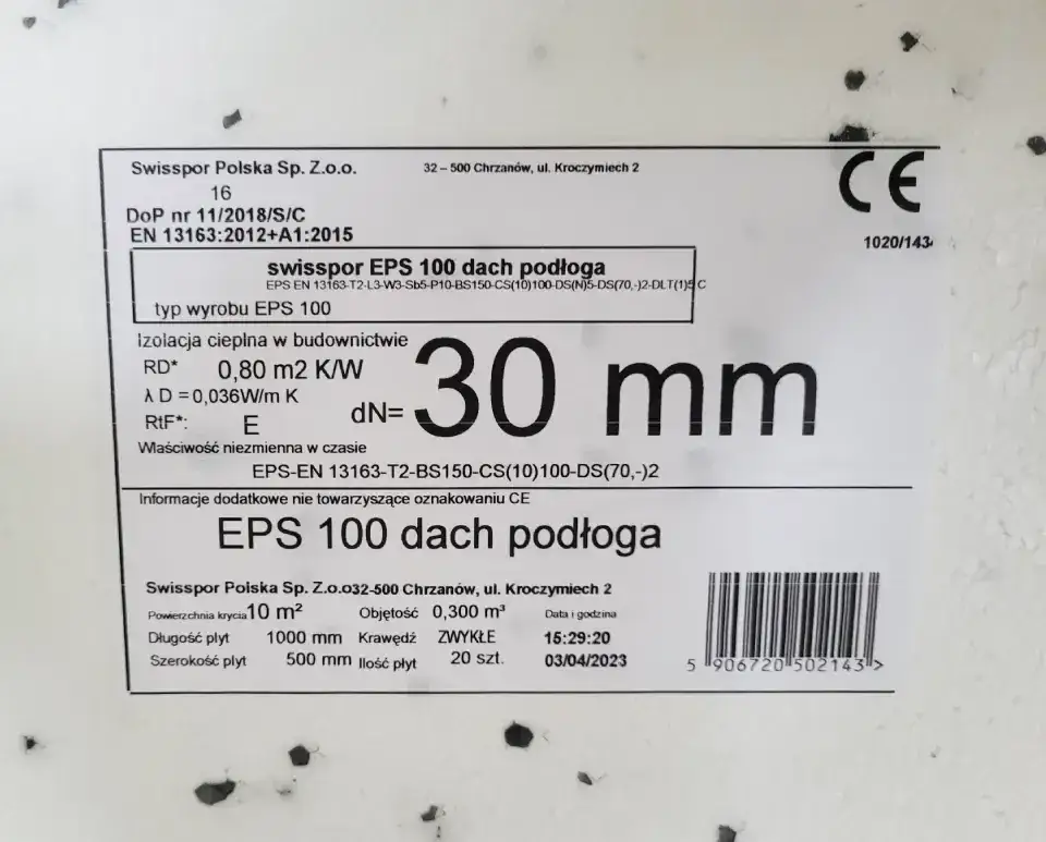 etykieta styropianu podłogowego parametry CS(10) lambda