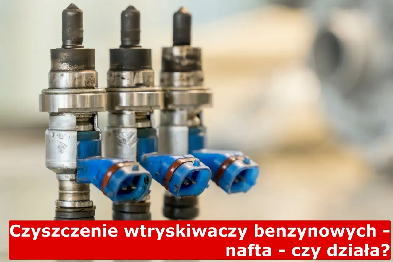 Czyszczenie wtryskiwaczy benzynowych – czy nafta pomoże? Widok z bliska na cztery wtryskiwacze z niebieskimi złączami.