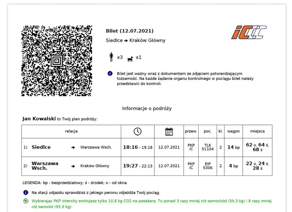 Bilet PKP Intercity na telefonie kod QR