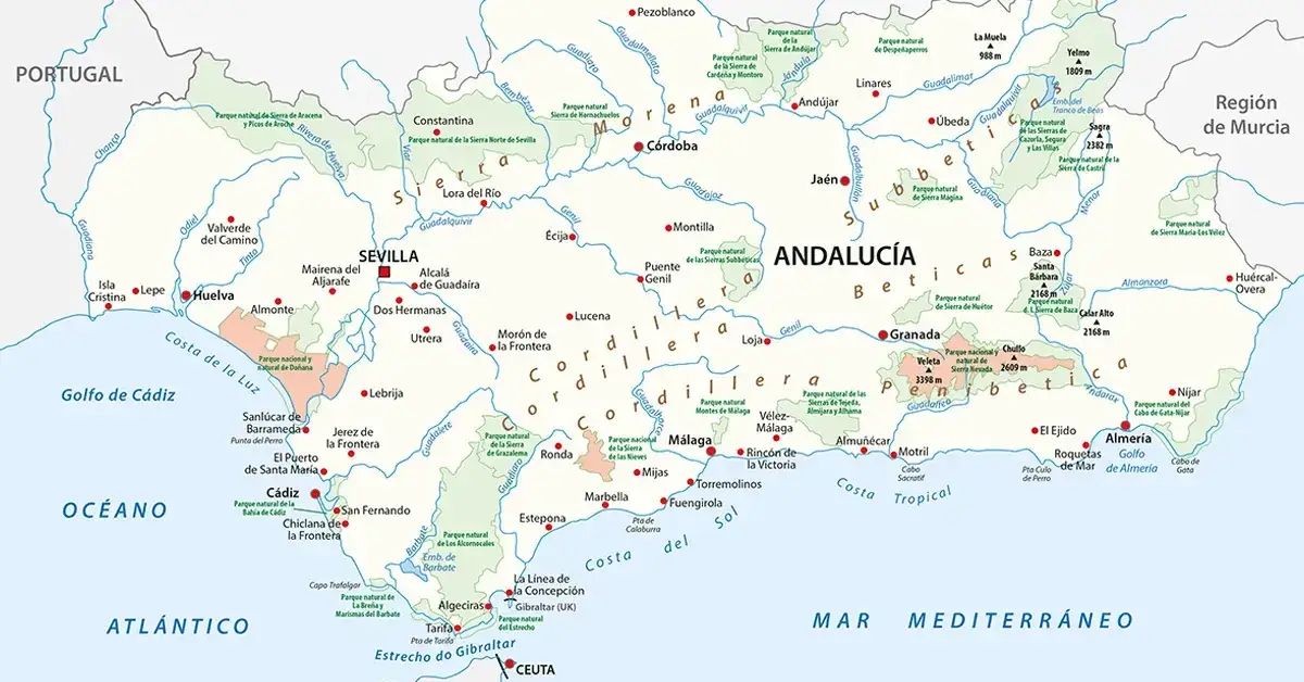 Złoty tr&oacute;jkąt Andaluzji mapa