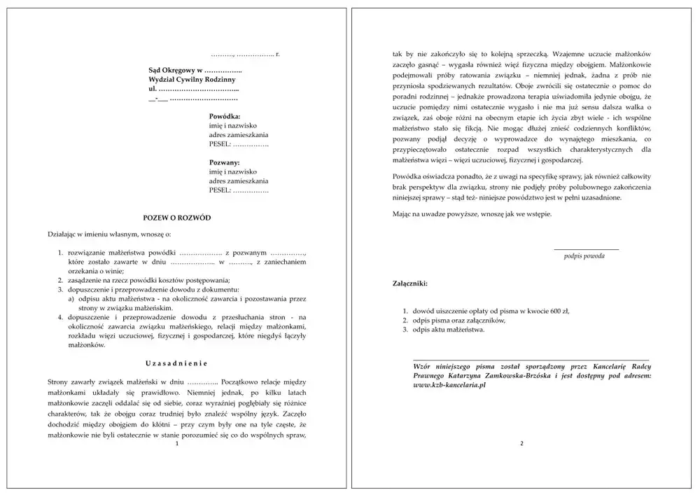 przykładowy odpis pozwu rozwodowego
