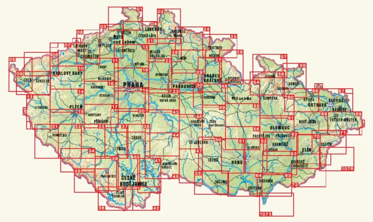 Mapa Czech z zaznaczonymi regionami. Widać tu m.in. Karkonosze, Szumawę i Morawy, kt&oacute;re to jakie g&oacute;ry są w Czechach.