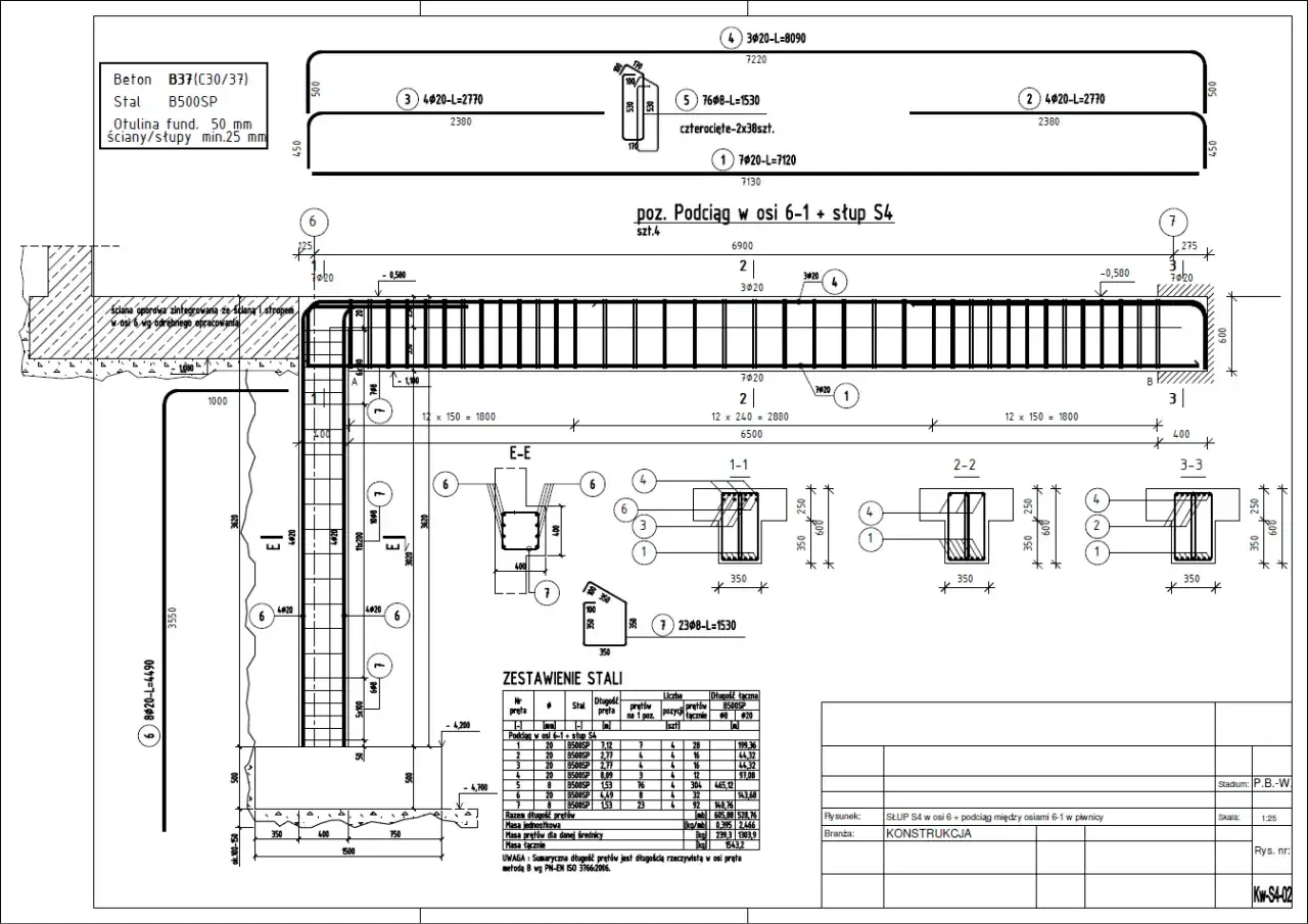Zasady projektowania zbrojenia podciągu Eurokod 2