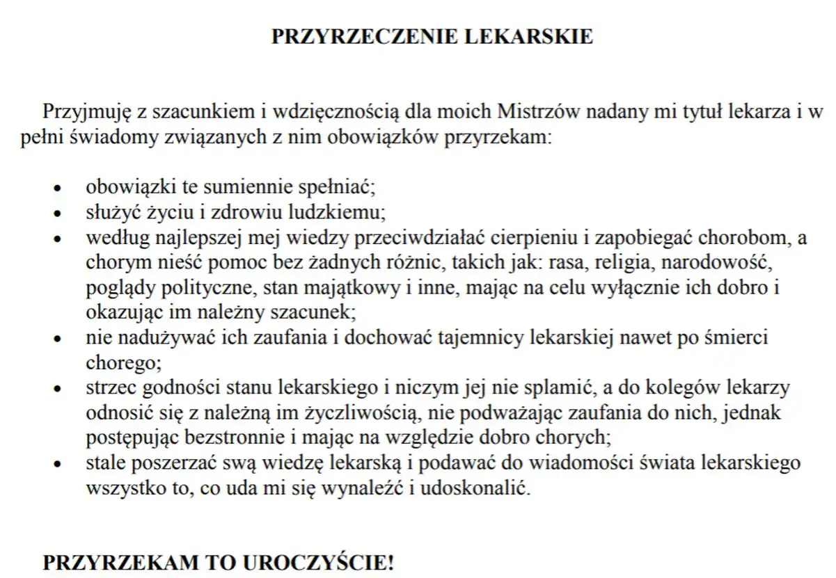 por&oacute;wnanie przysięga Hipokratesa Przyrzeczenie Lekarskie