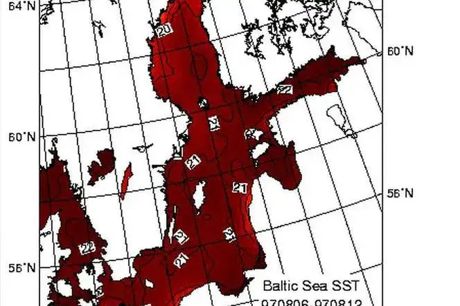 Mapa Polski wybrzeże Bałtyku temperatury wody powietrza