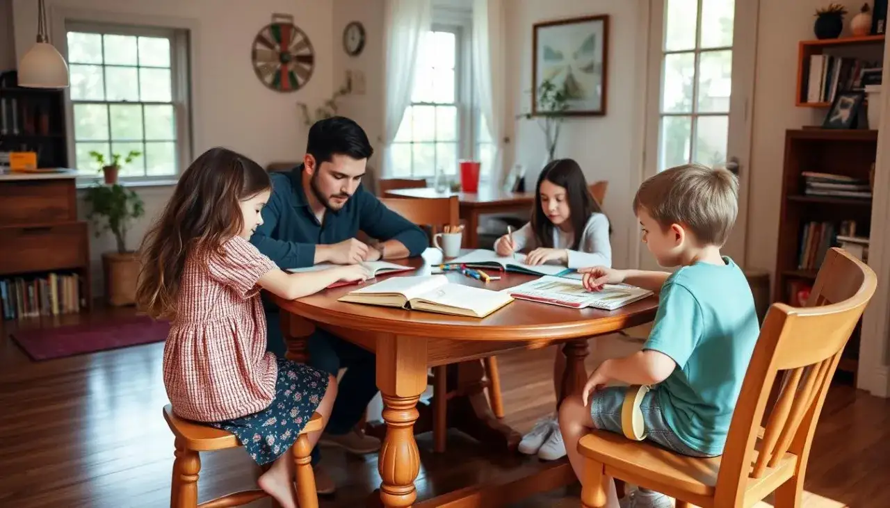 Rodzina ucząca się w domu