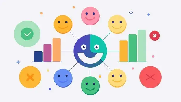 infografika przedstawiająca r&oacute;żne emocje jako kolorowe ikony