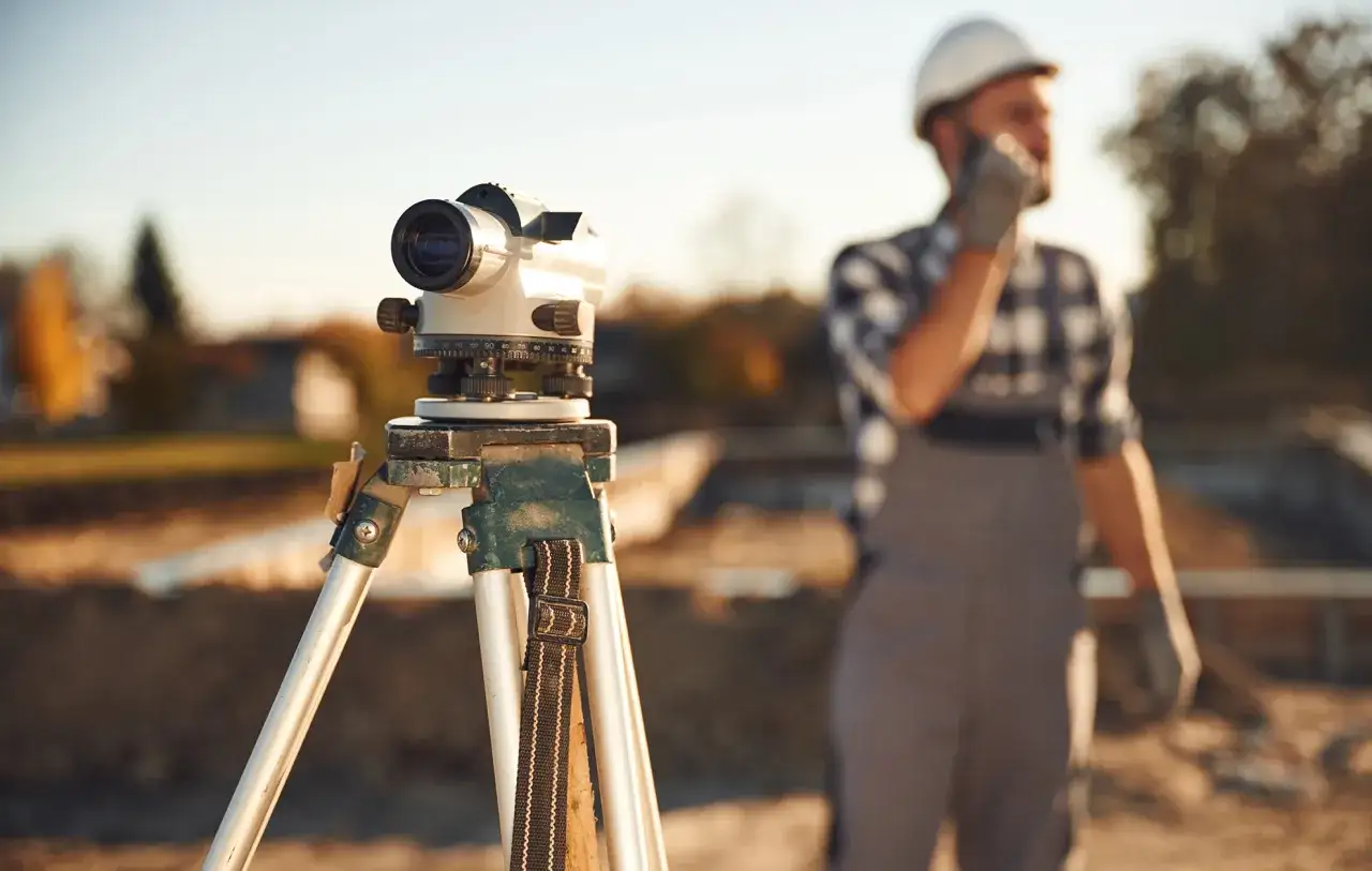 Geodeta na budowie domu, zastanawia się, ile kosztuje geodeta przy budowie domu.