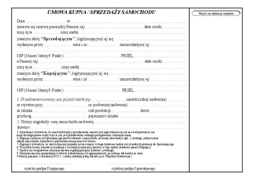 samochód umowa kupna sprzedaży faktura VAT