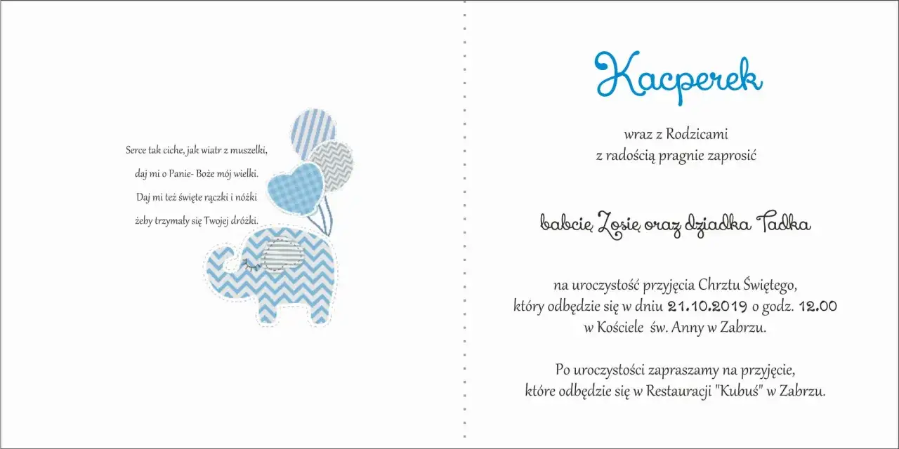 wzory zaproszeń na chrzest