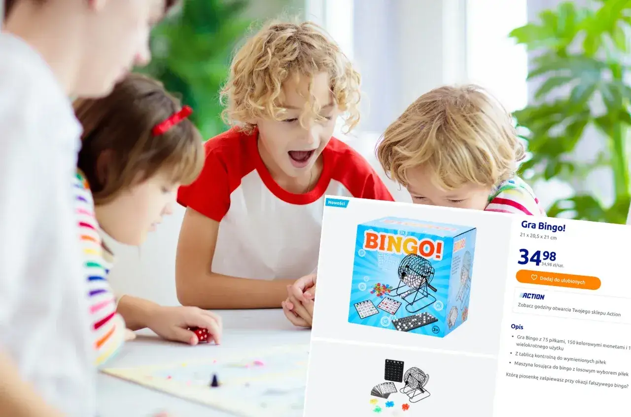 Dzieci grają w bingo, ucząc się zasad gry. Na ekranie widoczna jest gra Bingo! z elementami do zabawy.