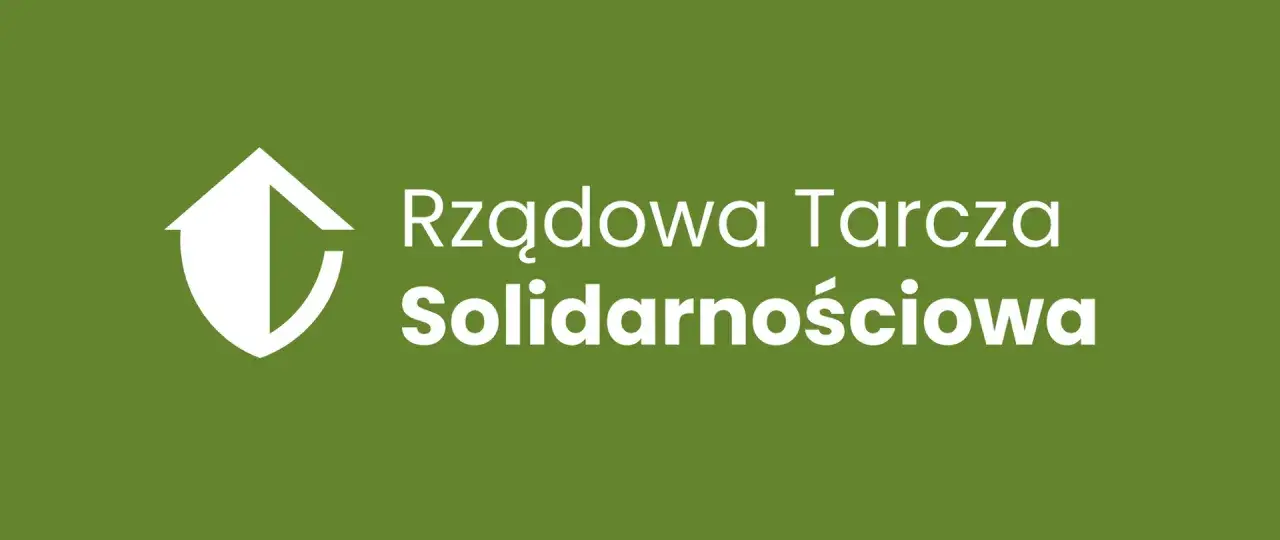 Biały symbol domu na tle zieleni, obok napis 