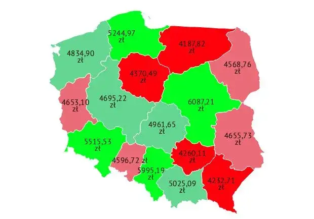 mapa Polski zarobki operatorów koparek