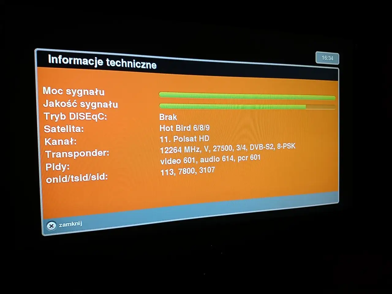 Wskaźniki sygnału w dekoderze Polsat Box