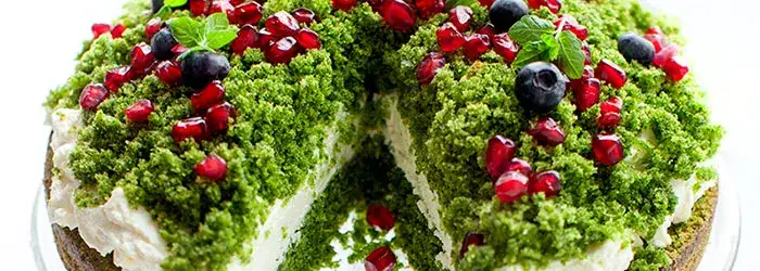 Ciasto leśny mech z granatem i borówkami